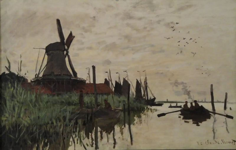 Molino de viento y barcos cerca de Zaandam - Claude Monet