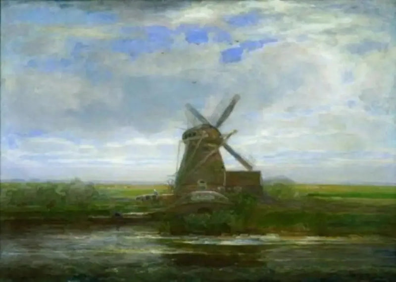 Molino de Oostzijdse con atardecer panorámico, molino en el centro - Piet Mondrian