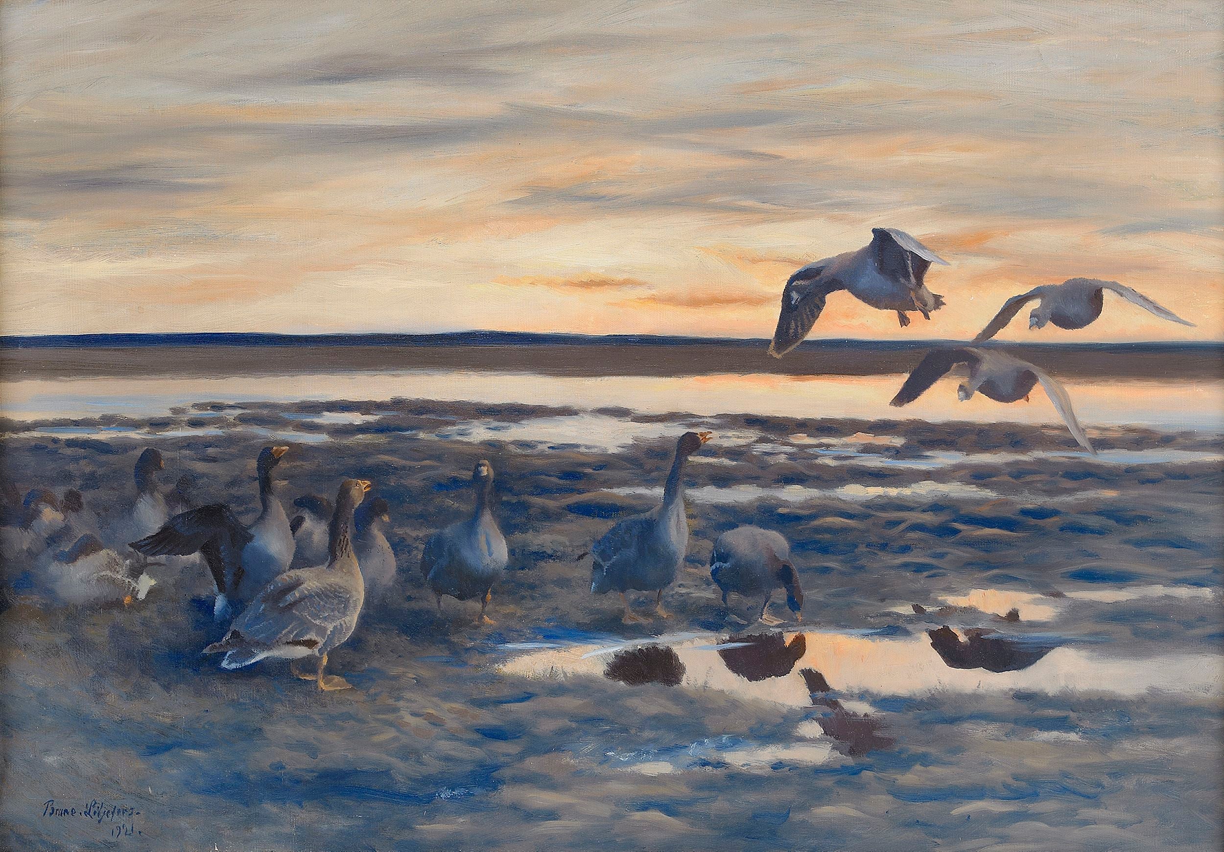 mue des oies des haricots - Bruno Liljefors image 1 reproduction de peinture à l’huile