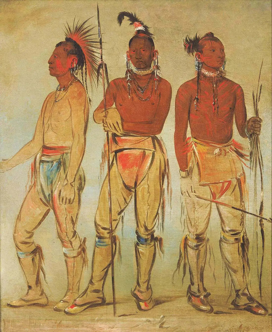 Mun-ne-pús-kee, Aquel que no tiene miedo; Ko-ha-túnk-a, Gran Cuervo; y Nah-cóm-ee-shee, El Hombre de la Cama, Tres Jóvenes Guerreros - George Catlin