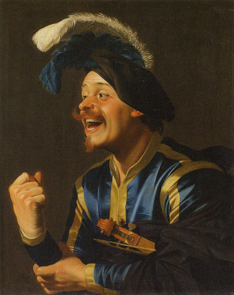 Musicien rieur avec un violon sous le bras - Gerrit van Honthorst image 1 tableau peint à l’huile sur toile