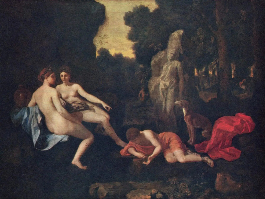 Narciso con dos ninfas y Eco - Nicolas Poussin