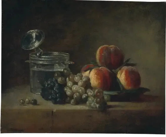 Naturaleza muerta en bandeja de duraznos - Jean Simeón Chardin
