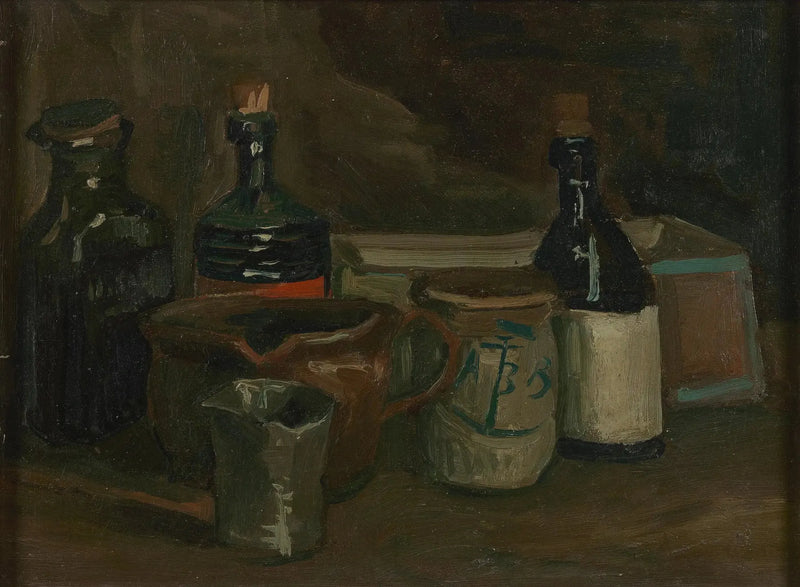 Naturaleza muerta con botellas y loza - Vincent van Gogh