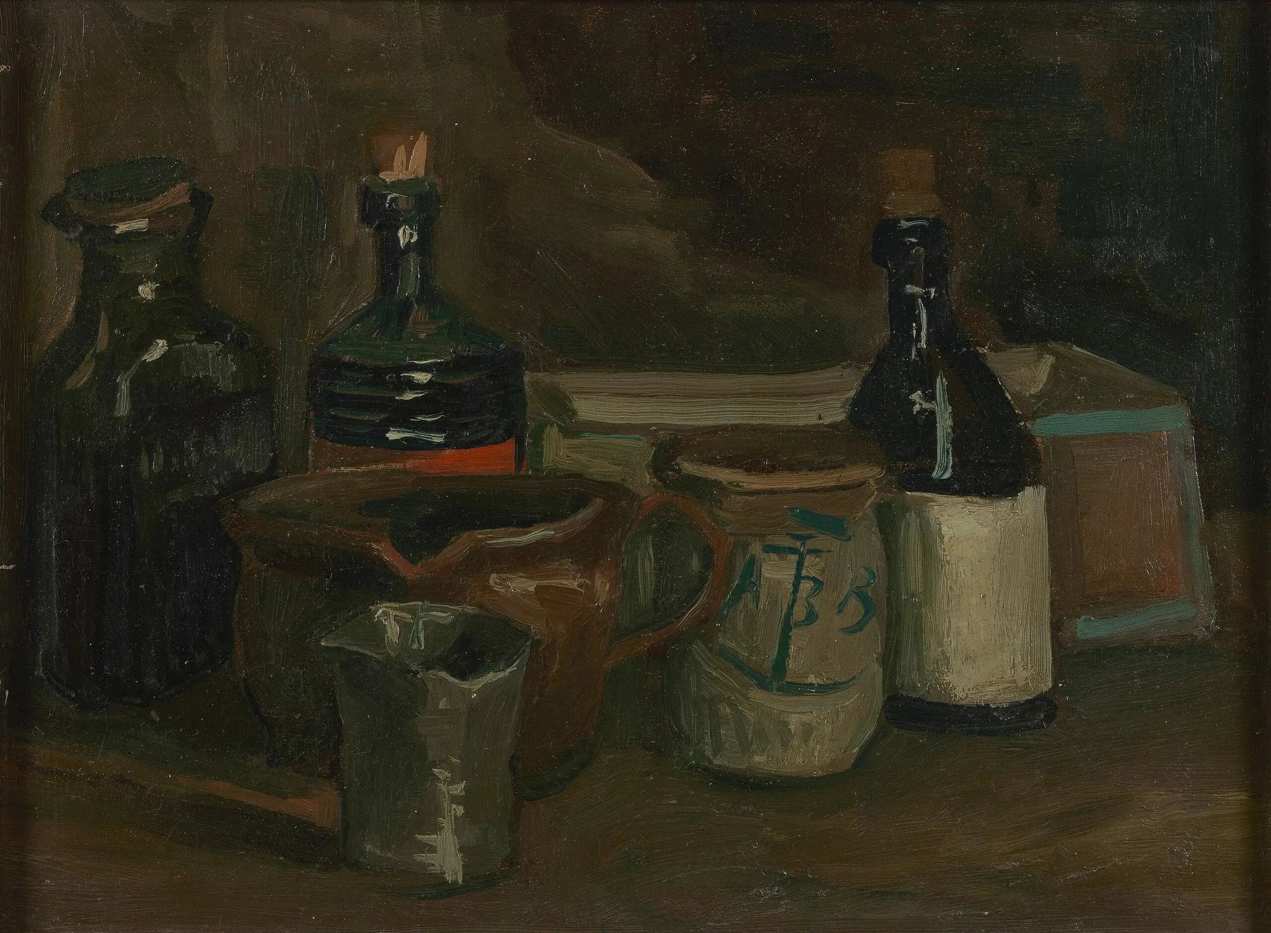 Reproduction du tableau « Nature morte aux bouteilles et à la faïence - Vincent van Gogh » par Alpha Reproduction en peinture à l’huile