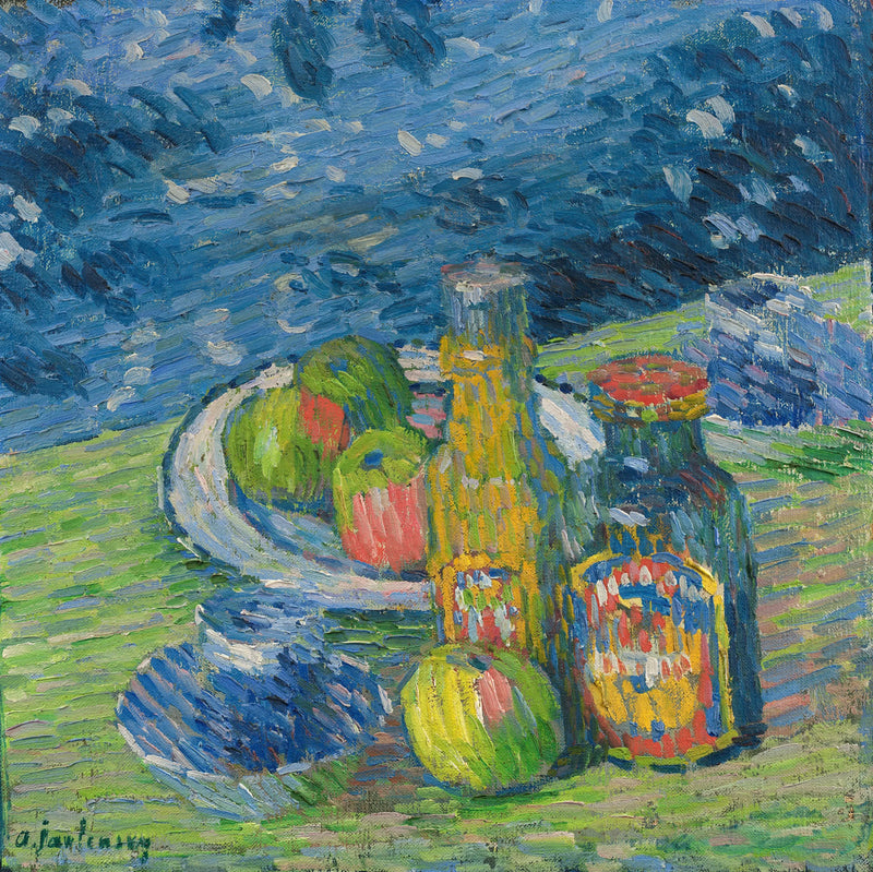 Naturaleza muerta con botellas y frutas - Alexej von Jawlensky