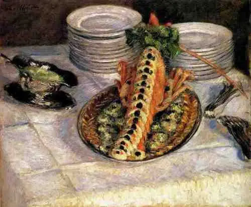 Naturaleza muerta con langostinos - Gustave Caillebotte