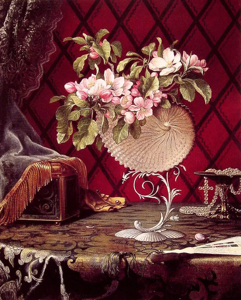Naturaleza muerta con flores de manzano en una concha de nautilo - Martin Johnson Heade