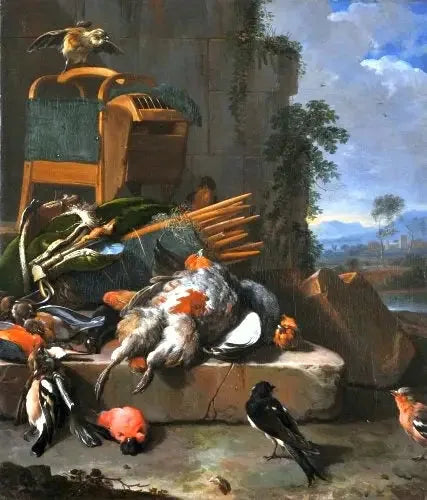 Naturaleza muerta con aves (material de caza). - Melchior de Hondecoeter