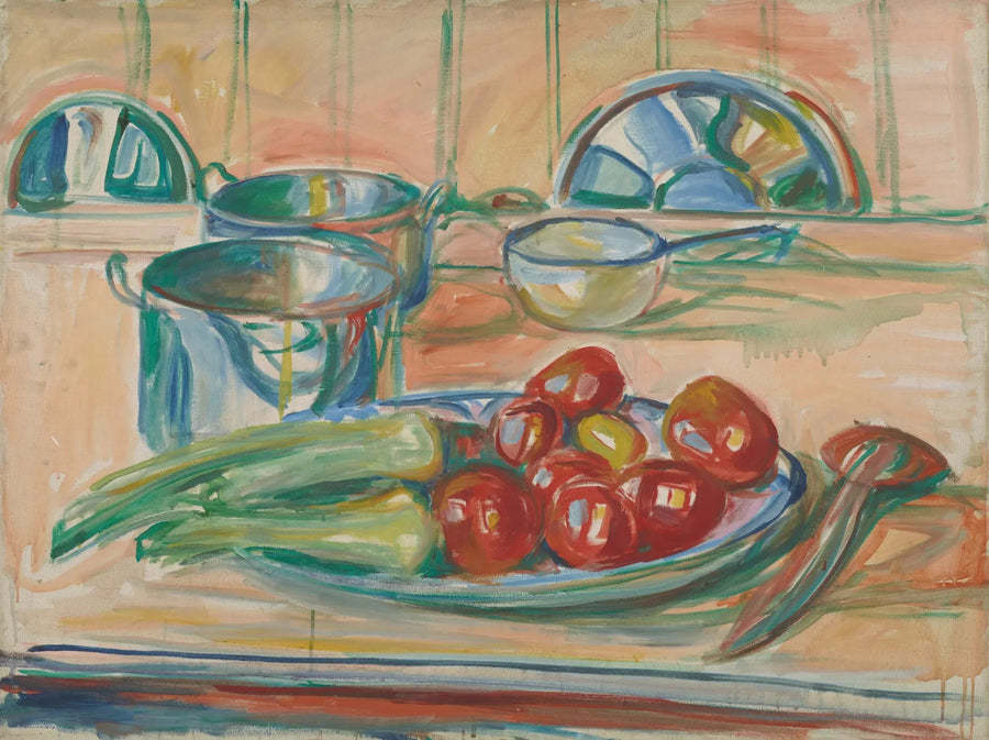 Naturaleza muerta con tomates, puerros y cacerolas - Edvard Munch