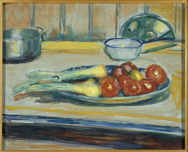 Naturaleza muerta con tomates, puerros y cacerolas - Edvard Munch