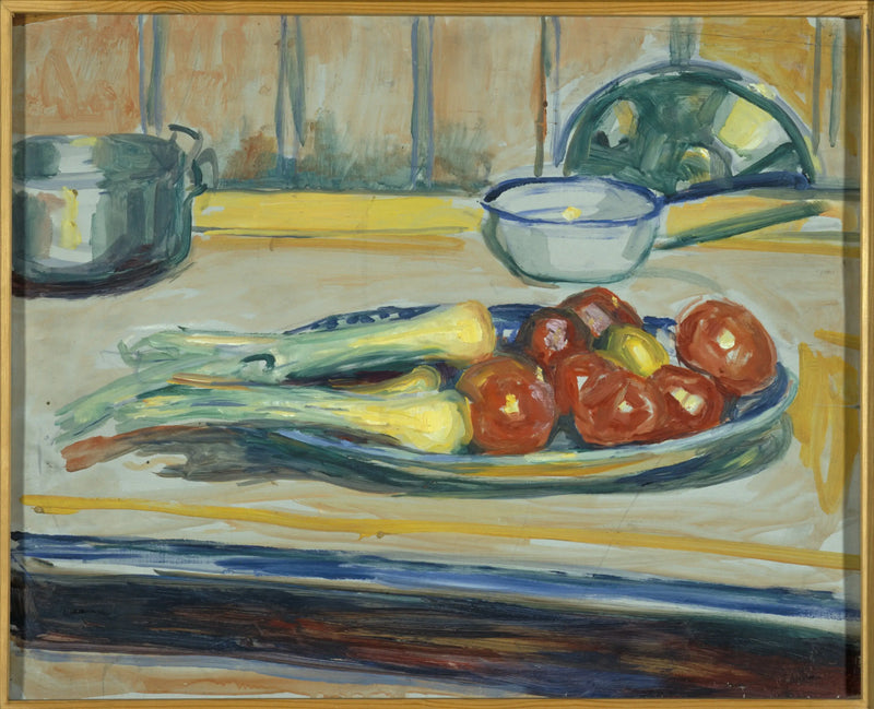 Naturaleza muerta con tomates, puerros y cacerolas - Edvard Munch