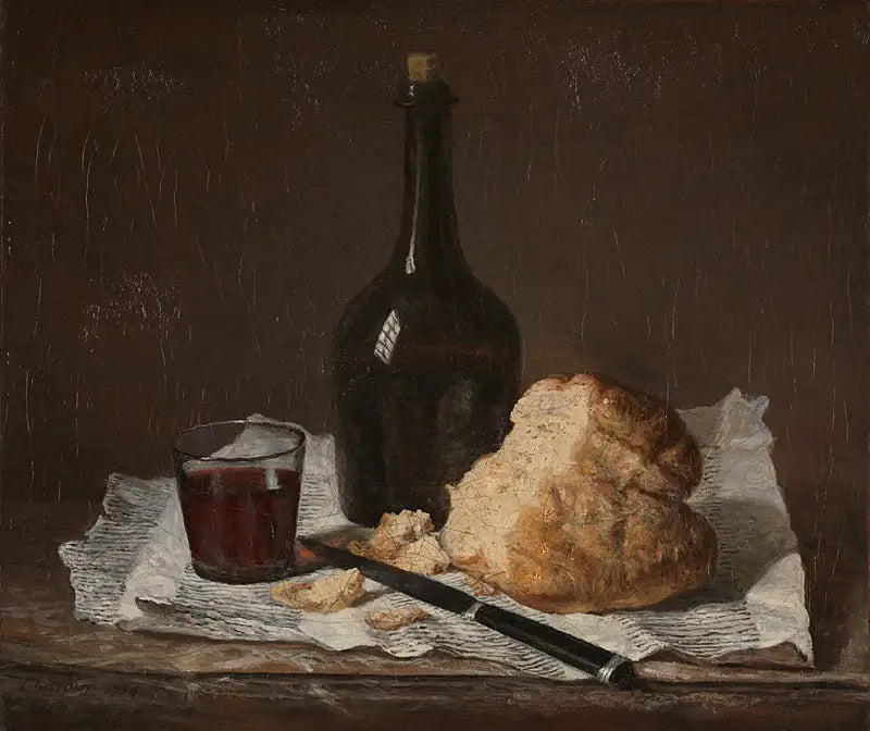 Naturaleza muerta con botella, vaso y pan - Jean Simeón Chardin