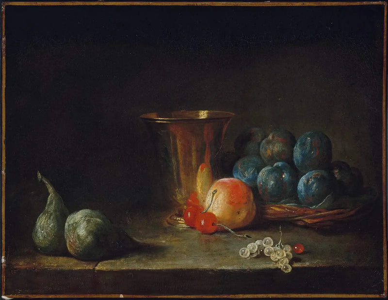 Naturaleza muerta con jarra, vaso de plata y frutas - Jean Simeón Chardin