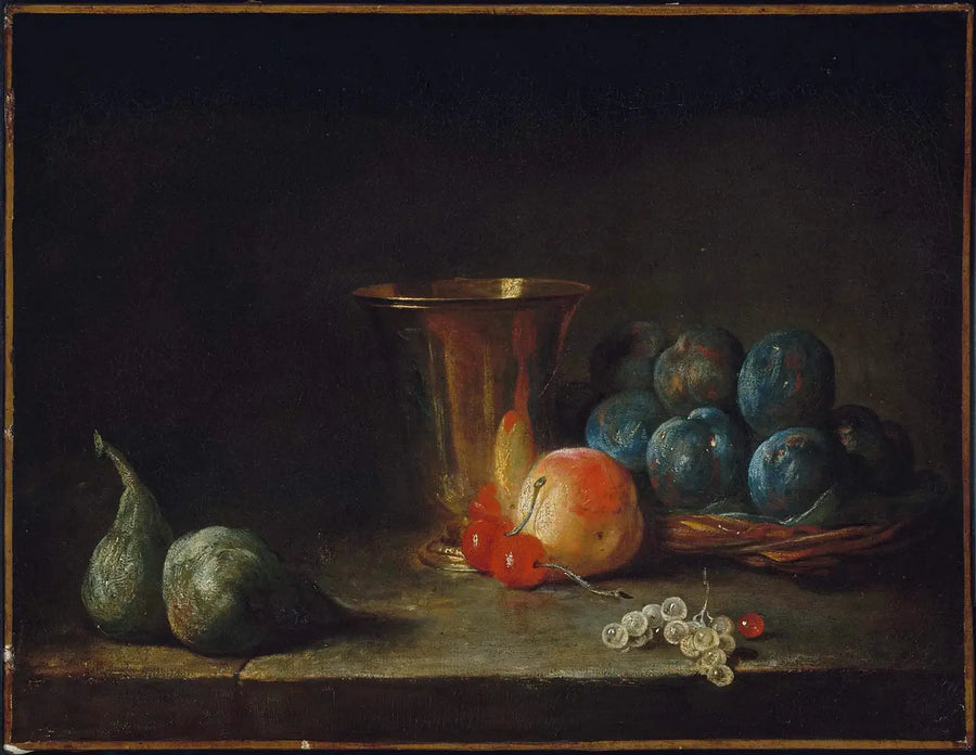 Naturaleza muerta con jarra, vaso de plata y frutas - Jean Simeón Chardin