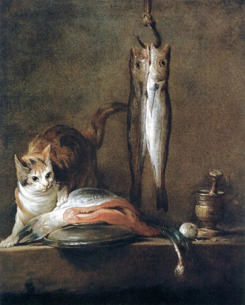 Naturaleza muerta con gato y pez - Jean Simeón Chardin