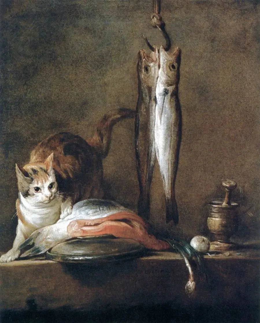 Naturaleza muerta con gato y pez - Jean Simeón Chardin