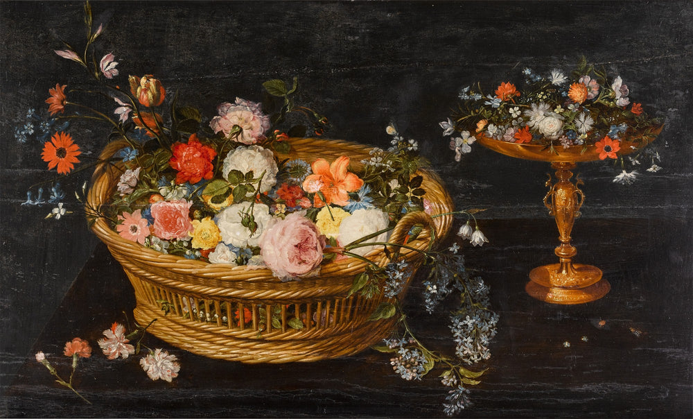 Nature morte avec des fleurs dans un panier et dans une coupe dorée - Jan Brueghel le Jeune image 1 reproduction de peinture à l’huile