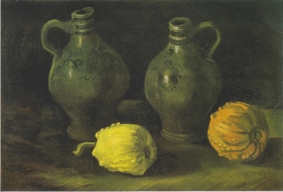 Naturaleza muerta con dos tarros y dos calabazas - Vincent van Gogh
