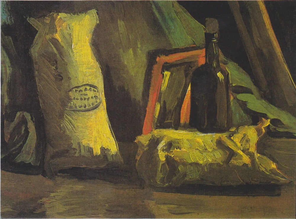 Nature morte avec deux sacs et une bouteille - Vincent van Gogh image 1 copie de tableau peinte à la main