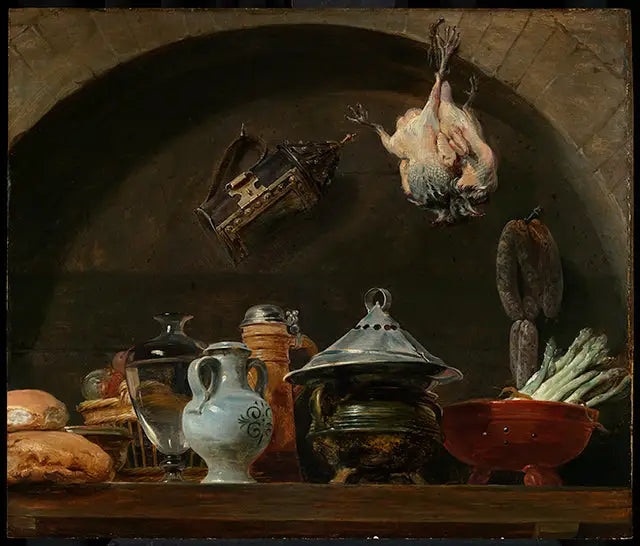 Naturaleza muerta con varias cerámicas, pan, una lámpara y aves de corral emplumadas en una hornacina - Peter Paul Rubens