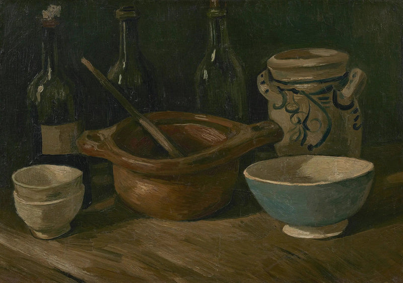 Naturaleza muerta con cerámica y botellas - Vincent van Gogh