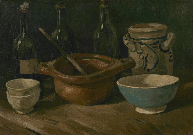Naturaleza muerta con cerámica y botellas - Vincent van Gogh