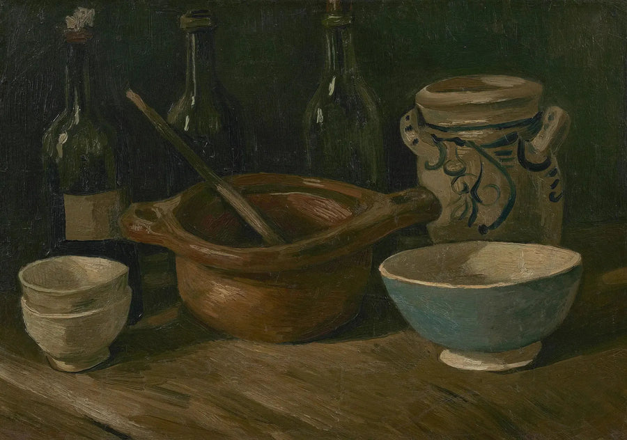 Naturaleza muerta con cerámica y botellas - Vincent van Gogh
