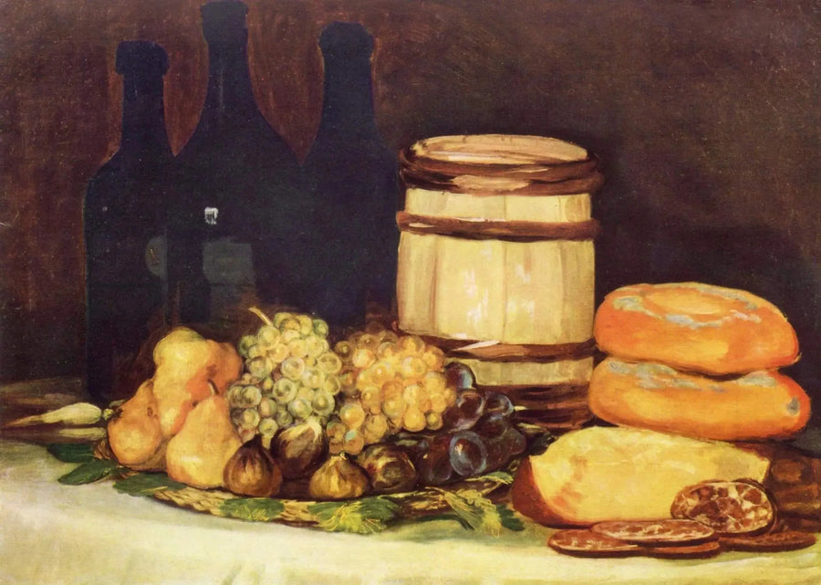 Naturaleza muerta con frutas, botellas, panes - Francisco de Goya