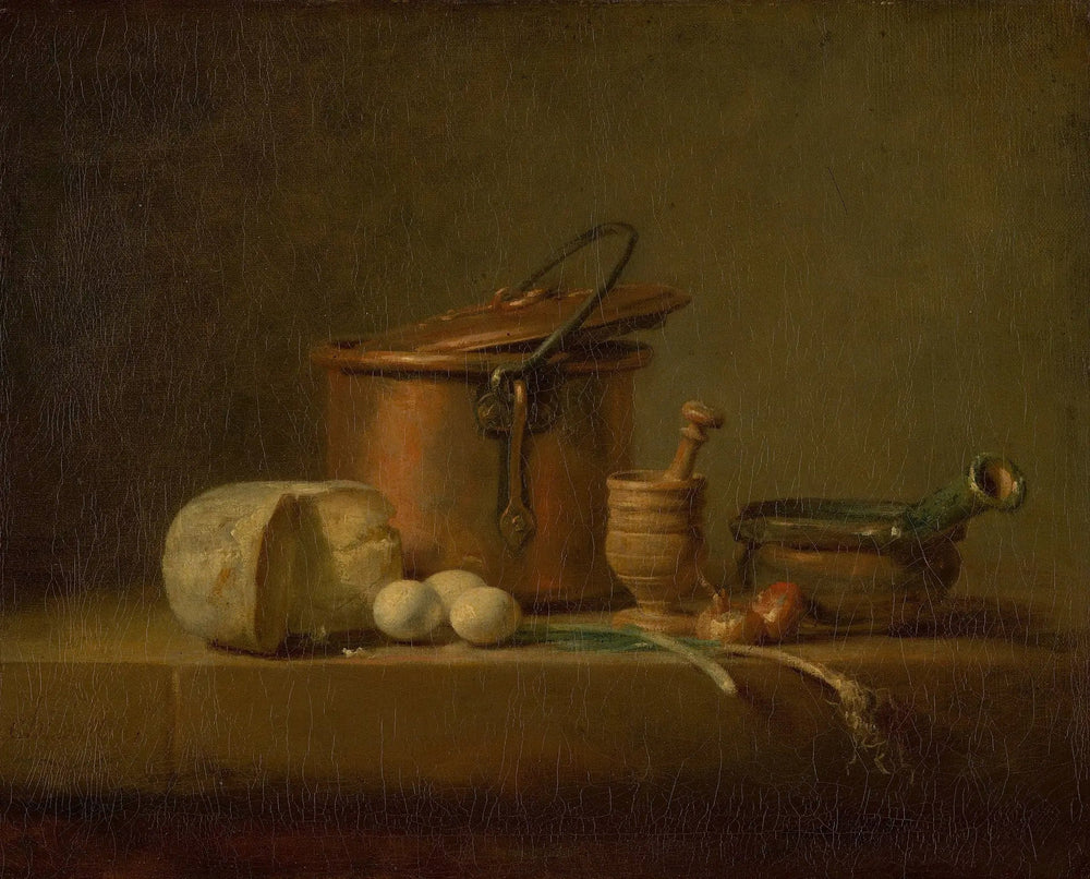 Nature morte avec pot en cuivre, fromage et œufs - Jean Siméon Chardin image 1 copie de tableau peinte à la main