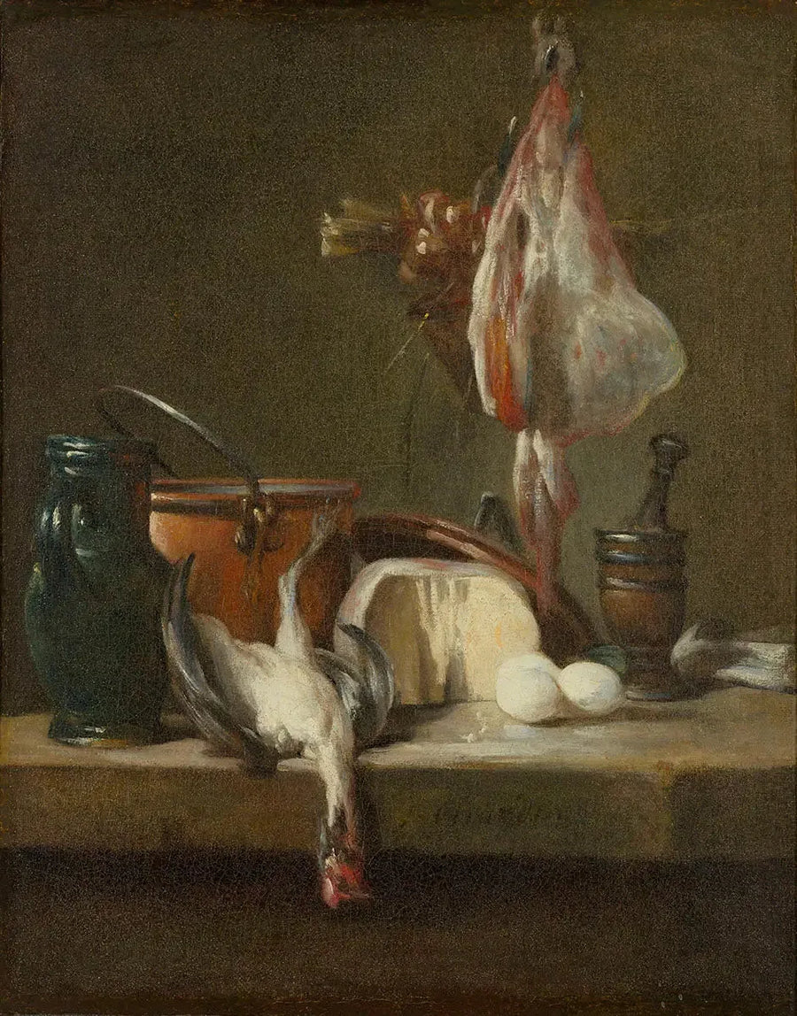 Naturaleza muerta con raya y cesta de cebollas - Jean Simeón Chardin