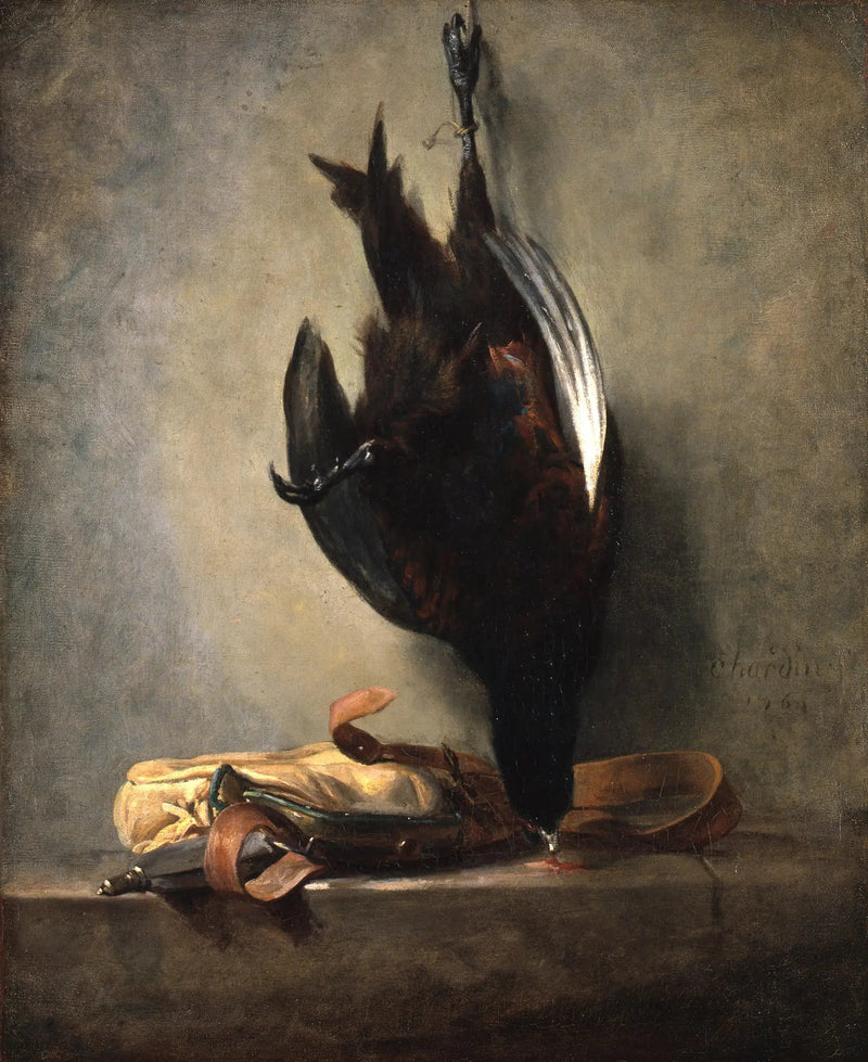 Naturaleza muerta con un faisán muerto y un saco de caza - Jean Simeón Chardin