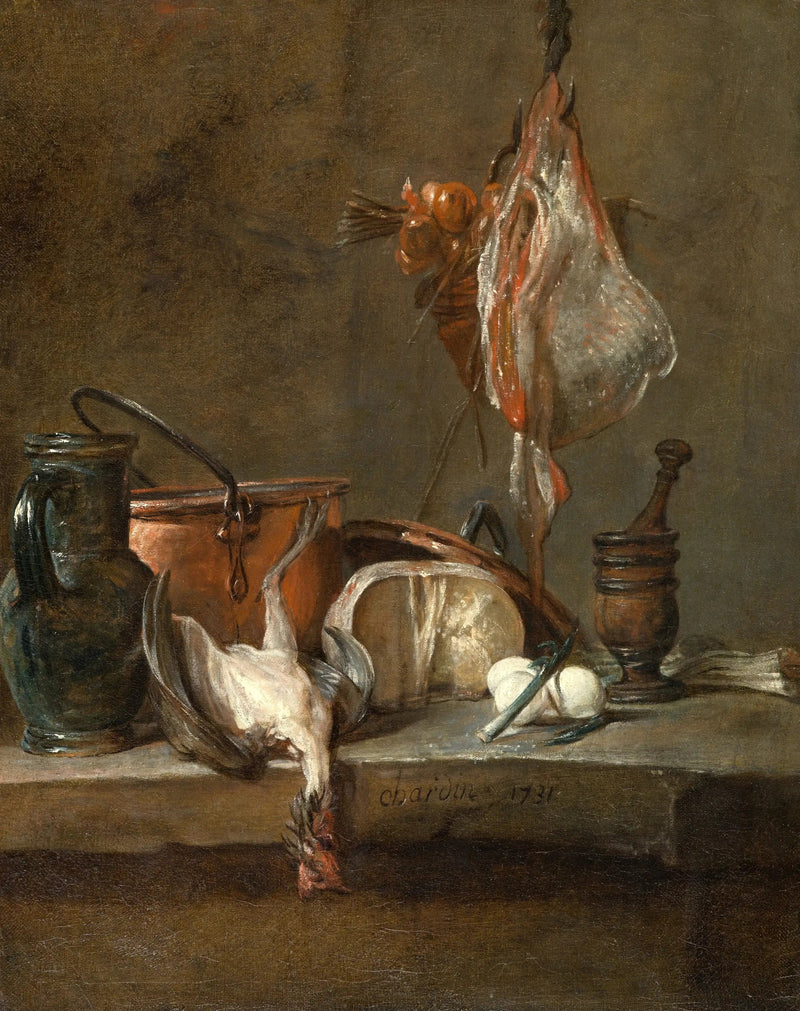 Naturaleza muerta con una raya y una cesta de cebollas - Jean Simeón Chardin