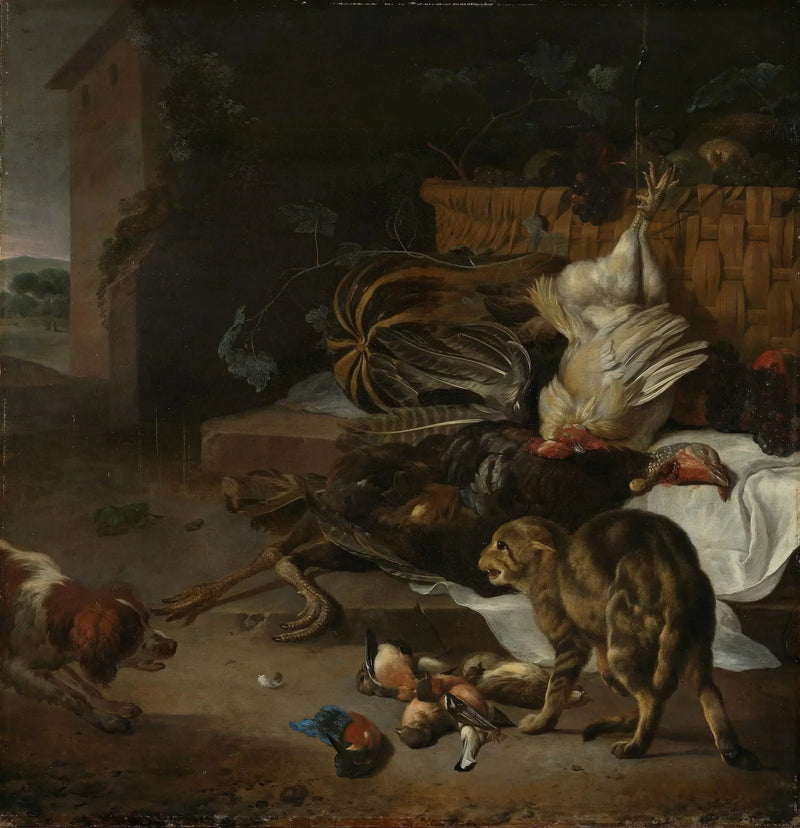 Naturaleza muerta con aves de corral y frutas - Melchior de Hondecoeter