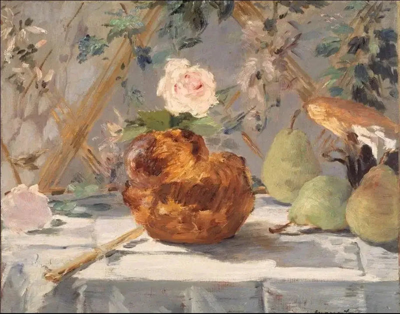 Naturaleza muerta, brioche, flores, peras - Édouard Manet
