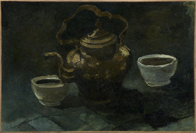 Reproduction du tableau « Nature morte, cafetière en cuivre et deux bols blancs - Vincent van Gogh » par Alpha Reproduction en peinture à l’huile
