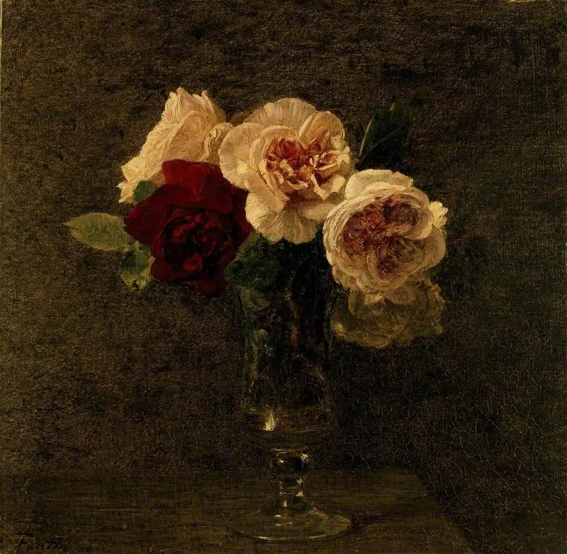 Naturaleza muerta: rosas y rosas rojas - Henri Fantin-Latour