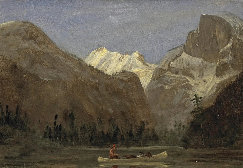 Navegación por el valle de Yosemite con Half Dome a lo lejos - Albert Bierstadt