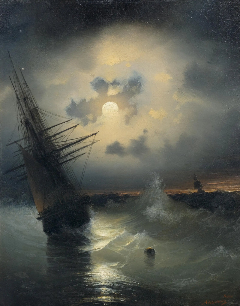 Barco de vela en el mar a la luz de la luna. - Ivan Aïvazovski