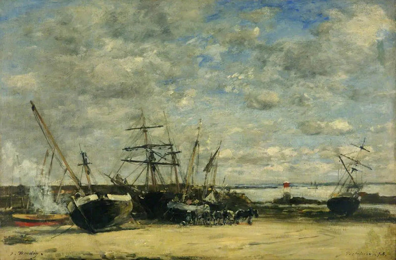 Barcos y caballos en la orilla - Eugène Boudin