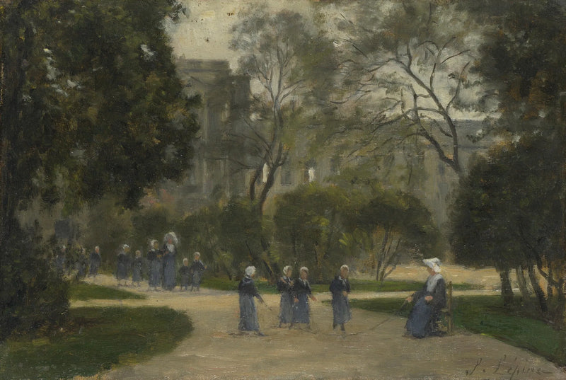 Monjes y escolares en el jardín de las Tullerías, París - Stanislas Lépine