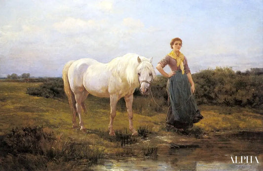 Noonday emmenant un cheval à l'eau, 1877 - Heywood Hardy - Reproductions de tableaux et peintures haut de gamme