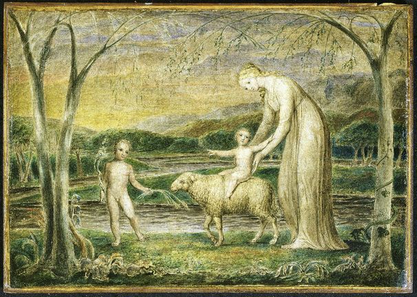 Notre-Dame avec l'Enfant Jésus sur un agneau - William Blake image 1 copie peinte à la main à l’huile