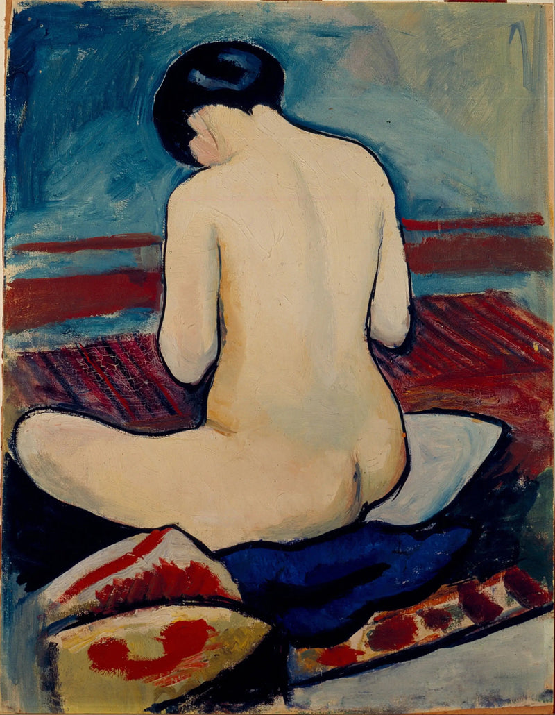 Nu sentado con un cojín - August Macke