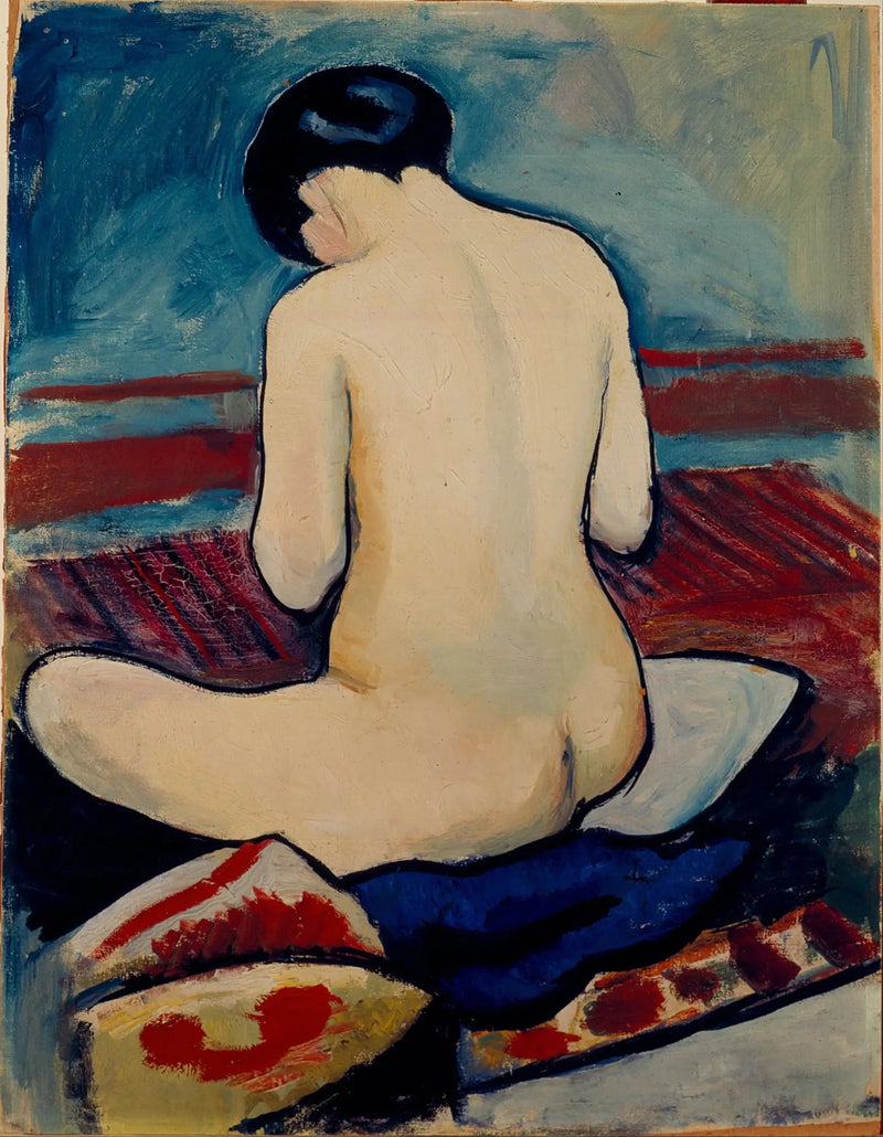 Nu sentado con un cojín - August Macke