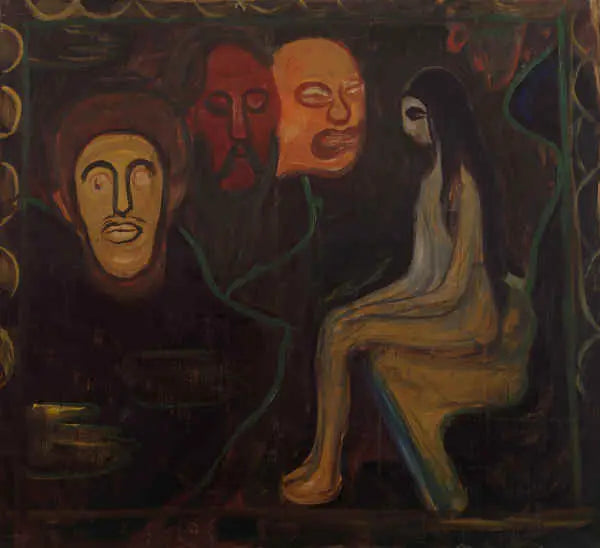 Nu sentado y Tres Cabezas masculinas - Edvard Munch