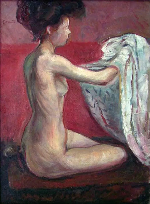 Mujer sentada sobre un fondo rojo - Edvard Munch