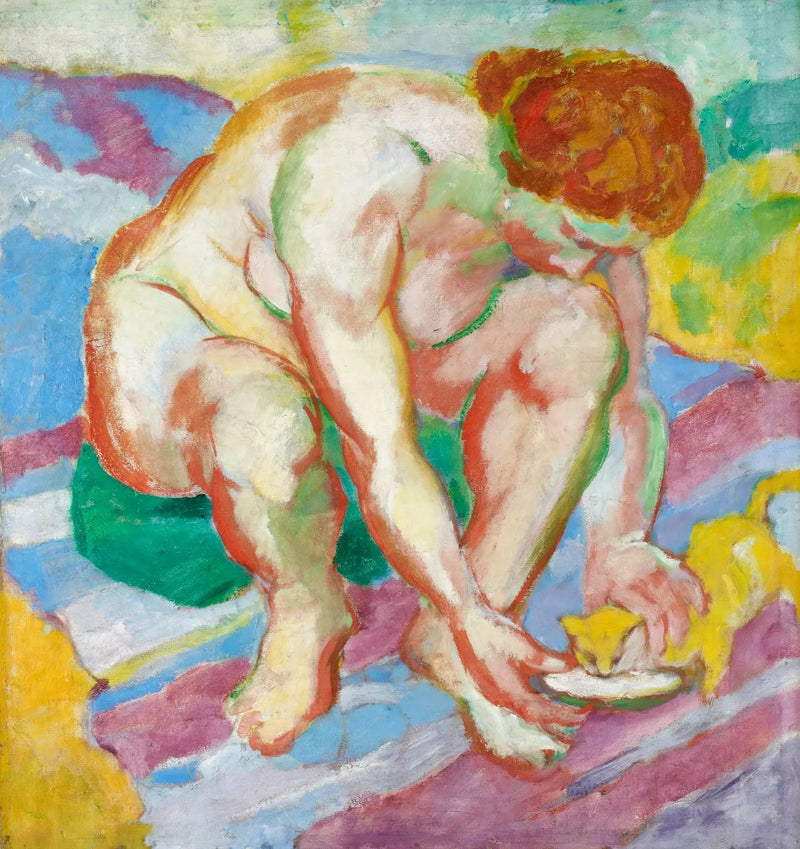 Mujer desnuda con gato - Franz Marc
