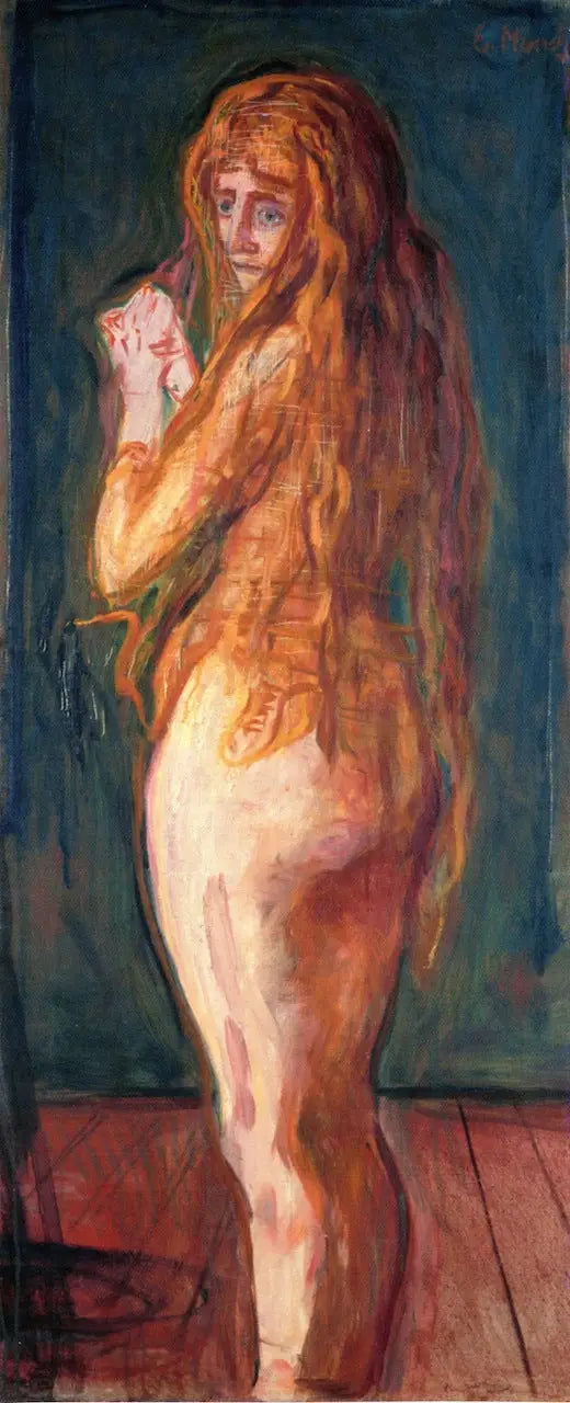 Reproduction du tableau « Nu aux longs cheveux roux - Edvard Munch » par Alpha Reproduction en peinture à l’huile