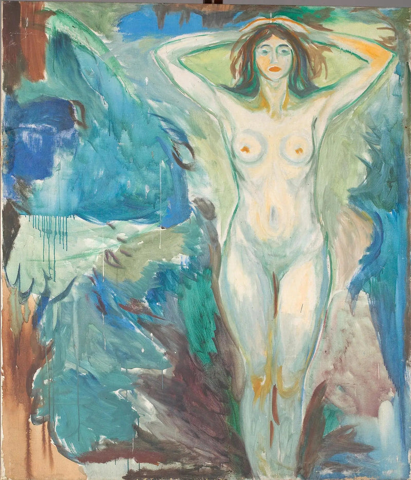 Mujer de pie sobre un fondo azul - Edvard Munch